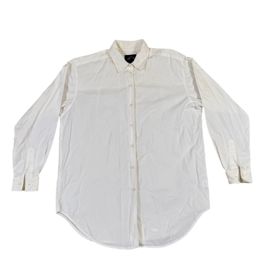 Dockers Womens White Long Sleeve Embroidered Collar Button Down Shirt L